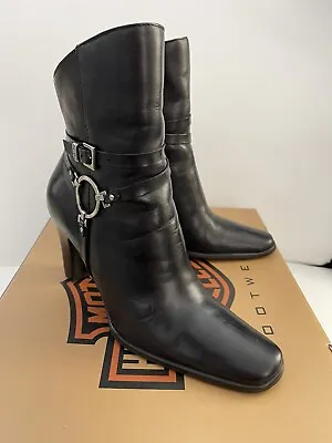 $69 • Buy Harley Davidson 84333 Black Leather Zip High Heel Ankle Boots Size 6