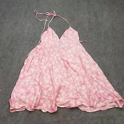 NEW Zara Dress Womens Large Pink White Mini A-line Floral Flowey Halter Ladies • $24.99