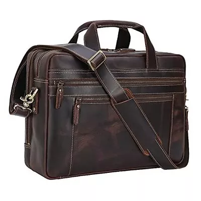  Genuine Leather Briefcase 17 Inch Laptop Messenger Bags For Men Dark Brown • $210.25