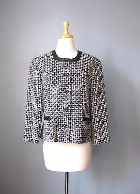 Vintage Pendleton Collarless Plaid Blazer Black And White Silk Blend Jacket  • $25