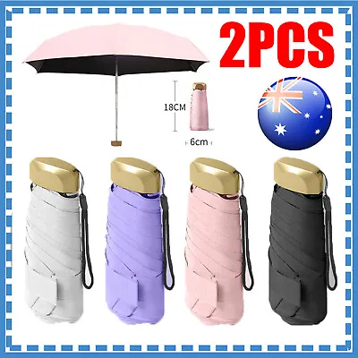 2PCS Pocket Umbrella Anti-UV Sun/Rain Windproof 6 Folding Ultra Light Umbrella • $6.83