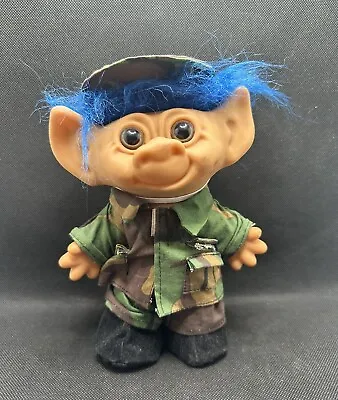 Vintage UNEEDA Military Solider Troll Doll In Camouflage Camo Hat Blue Hair 8  • $9.99