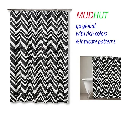 $12.95 • Buy MUDHUT  Chevron Zig Zag Shower Curtain - Black/White