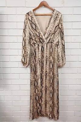 Women's Lorraine Little Party Dress Long Sleeve Snake Print Maxi Dress Size 14 • $22