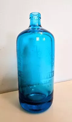 Vintage Sam Milchman Seltzer Bottle Blue Glass Signed Czechoslovakia Uranium N.Y • $220.95