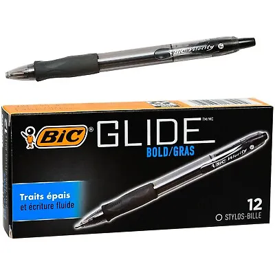 BIC Velocity 1.6mm Glide Bold VLGB11 18510 Black Ink Retractable Pen Box Of 12 • $14.99