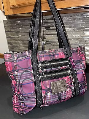 Coach Poppy Pink Purple Plaid Tartan Glam Tote Shoulder Handbag Purse 14360 VGC • $49.95