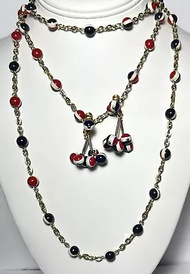 Marvella Red White Blue Bead Necklace & Earring Set 1960-70s • $20