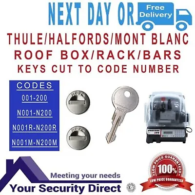 £2.25 • Buy Thule-Halfords-Mont Blanc Roof Rail / Bar / Box Keys Cut To Code 001-200 