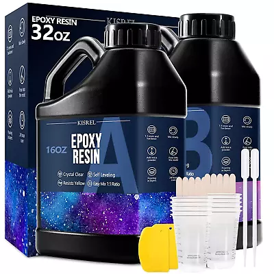 KISREL Epoxy Resin 32OZ Crystal Clear Epoxy Resin Kit No Yellowing No Bubble Art • $27.40