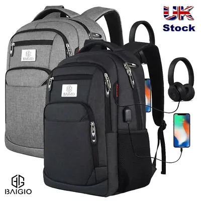 Women Men Backpack Large Anti Theft USB Laptop Rucksack Waterproof School Bag UK • £14.99