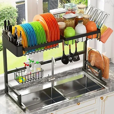 Over The Sink Dish Drying Rack Snap On Design 2 Tier Dish Rack Stainless Steel • $39.99