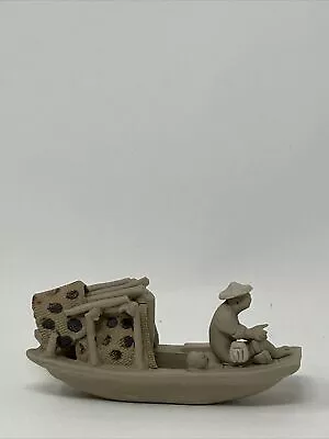 Asian Chinese Bonsai Miniature Mud Man Fisherman Sampan Boat & Hut Figurine • $24.08