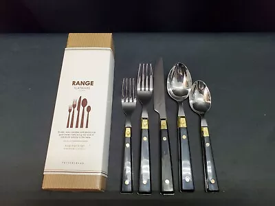 NEW Pottery Barn Range Flatware 5 Pc Black W/ Gold Trim Stainless Steel 6938161 • $31.20