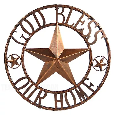 Metal God Bless Our Home Wall Star With Stars Ring Brushed Copper Finish 18 Inch • $29.95