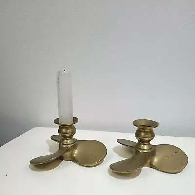 Pair Of Vintage Brass Propeller  Candlesticks  • $85