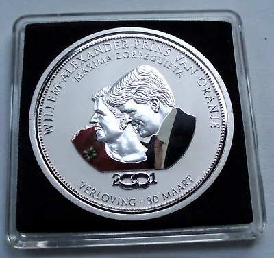 £23.89 • Buy WILLEM ALEXANDER AND MAXIMA 2001 ENGAGEMENT BU Proof Colored Medal 40mm 28g B11
