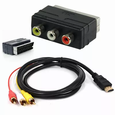 RGB HDMI/Scart Plug To 3RCA RCA Female AV Adapter Input 1.5m Cable For TV DVDs • £7.99