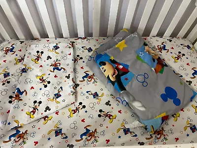 Disney MICKEY MOUSE Friends Toddler Bed Reversible Comforter Fitted Sheets Crib • $21.95