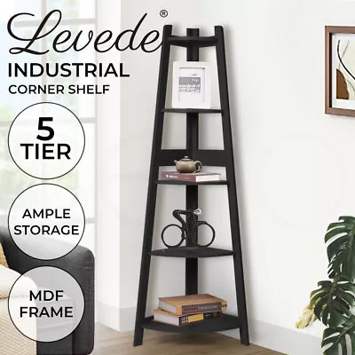 Levede 5 Tier Corner Shelf Wooden Storage Home Display Rack Plant Stand Black • $73.99