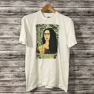 Vintage Frida Kahlo Shirt Mens Large White Art Tee Self Portrait Museum Houston • $120