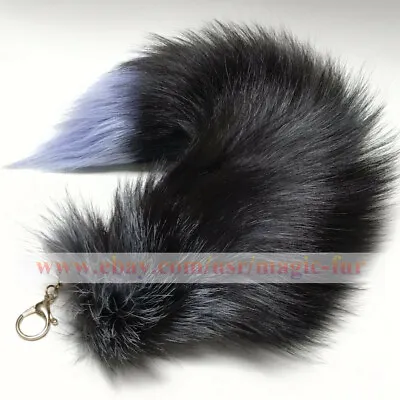 45cm 18  Genuine Fox Fur Tail Natural Silver Fox Tail Cosplay Bag Charm Keyring • $4.99