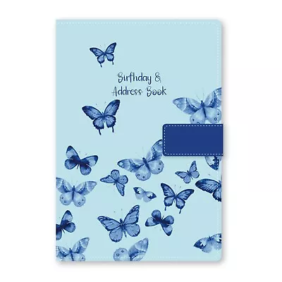 A5 Address Book Linen Fabric Blue Butterfly Cover A-Z Index Birthday Book • £9.99