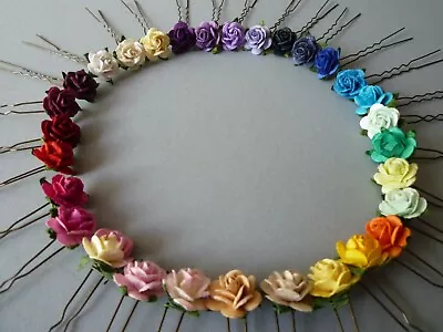 £2.99 • Buy 6 Rose Hair Pins Grips Flower Wedding Bridesmaid Accessories All Colours  