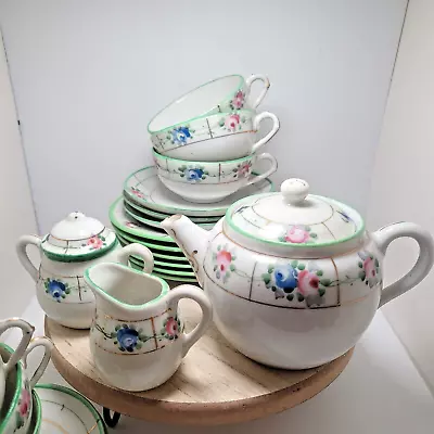 Vintage Childs China Tea Set Japan Floral Tea Pot Snack Plates Cups Saucers READ • $21.24