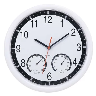 $24.99 • Buy 10  Silent Wall Clock Quartz Round Thermometer Humidity Battery Operated Decor
