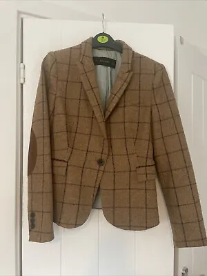 ZARA 100% Wool Tweed Elbow Patch Hacking Equestrian Blazer Jacket Size M 10 • £18