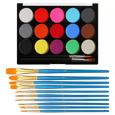 15 Colors Face Painting Palette Makeup Kit 10 Pcs Professional Artist Brushes • £11.99