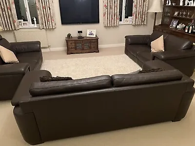 Three Natuzzi Italian Brown Leather Sofas 2 X Two Seater A 3 Seater Sofa • £999