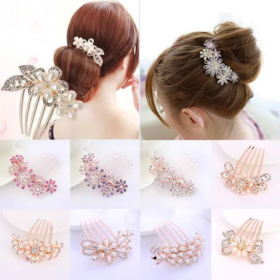 Bridesmaid Flower Diamante Pearls Bridal Clips Comb Wedding Hair Pins Crystal ~ • $7.41