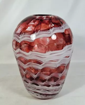 Handblown Glass Vase Pink And White Swirled • $11.99