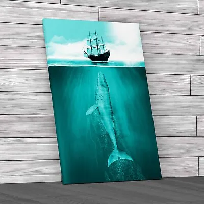 Whale Ship Maritime Bathroom Teal Canvas Print Large Picture Wall Art • £14.95