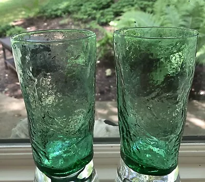 2 Morgantown Glass Crinkle Tumblers.  Shamrock  Green.  A+ • $15.75