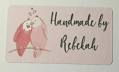 325 X Hand Made Handmade By Craft Labels Pink Love Birds Matte Labels Stickers • £5.01