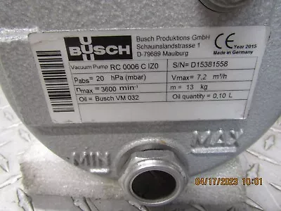 $808.30 • Buy BUSCH RB 0006 C IZO VACUUM PUMP WITH HANNINGEL ELEKTRO-WERKE Motor 540