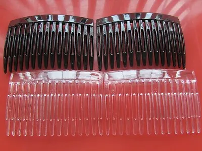 Pack 2 Hair Combs Plastic Comb Slides Plain Black Clear 7cm Grips Work School • £2.25