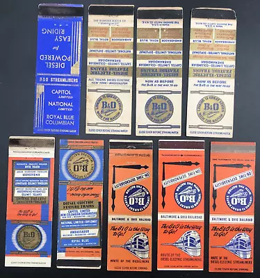 Lot Of 9 Diff VTG B&O Streamliners Baltimore & Ohio Railroad Matchbook Covers BO • $25.99