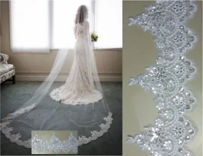 RULTA White/Ivory Cathedral Wedding Bridal Veils Long Lace Applique Edge Comb N1 • £11.54