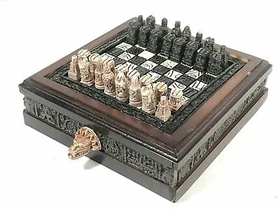 Vintage Mayan Vs Conquistador Wood And Stone Aztec Calendar Mini Chess Set • $124.99