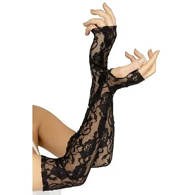 £8.89 • Buy Smiffys Black Gothic Lace Long Fingerless Gloves Ladies Fancy Dress New