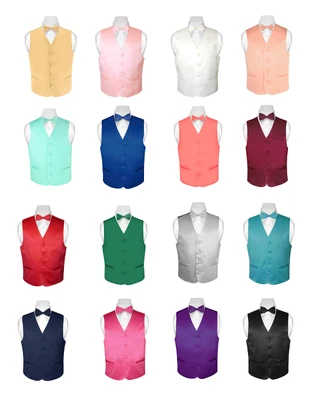 $16.95 • Buy BOY'S Dress Vest And Boys BOW TIE Solid Color BowTie Set For Suit Or Tuxedo