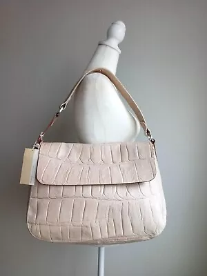 NWT FRANCESCO BIASIA Shoulder Bag Leather Beige Ivory Crocodile Embossed Medium • $99.99