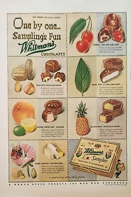 1946 Whitmans Chocolate Candy Vintage Ad One By One Samplings Fun 323 • $9.95
