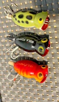 3 Vintage Fred Arbogast Hula Popper 1.5  Top Water Fly Size Fishing Lures • $1