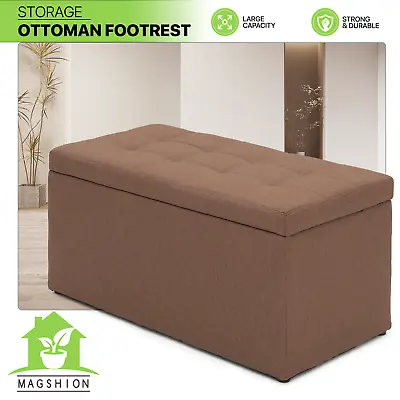 31  Brown Storage Ottoman Bench Fabric Upholstered Footrest Stool Lift Top Seat • $73.99