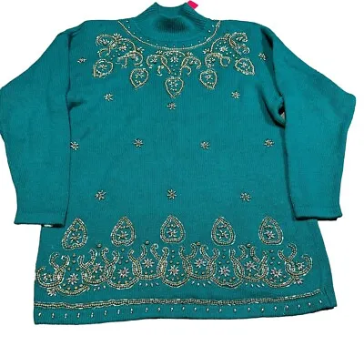 Victoria Jones Christmas Sweater Women M Embroidered And Beaded Glam 80s 90s • $20